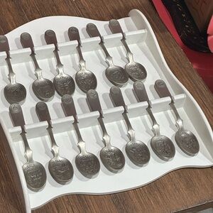 American Colonies 13 Original State Pewter Spoon Wooden Display Rack